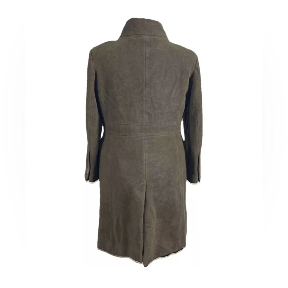 Calvin Klein Angora Wool Blend Trench Coat Olive Green Sz L Mob Wife Mock Neck‎